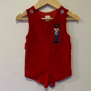 Vintage Velvet Velour Red Toy Soldier Nutcracker Baby’s Romper Shortall 12M